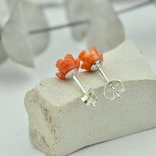Large Coral Rose silver studs