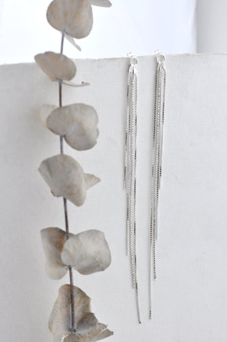 Super long fringe silver chain dangle earrings