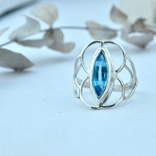 Blue Topaz statement wirework silver ring