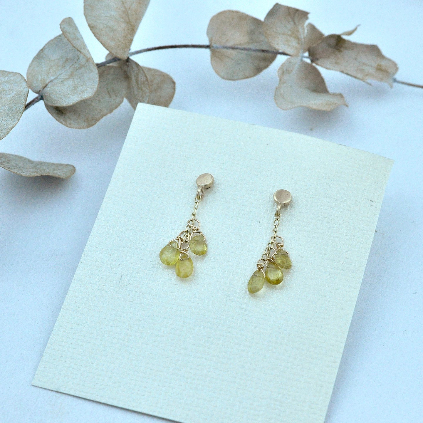 Yellow tourmaline drop 9ct yellow gold stud earrings
