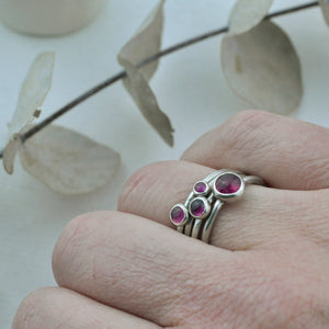 Pinks and Reds Stacking silver gemstone rings