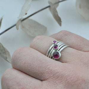 Pinks and Reds Stacking silver gemstone rings