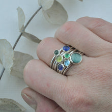 Blue and Greens Stacking silver gemstone rings