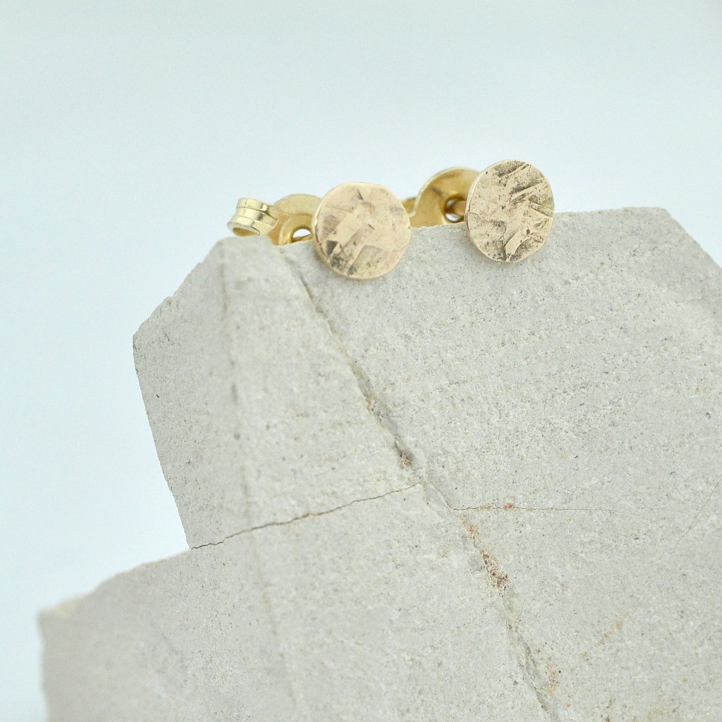 9ct yellow recycled gold textured circle studs