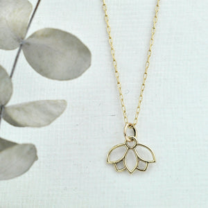9ct Yellow Gold Minimal Lotus necklace.