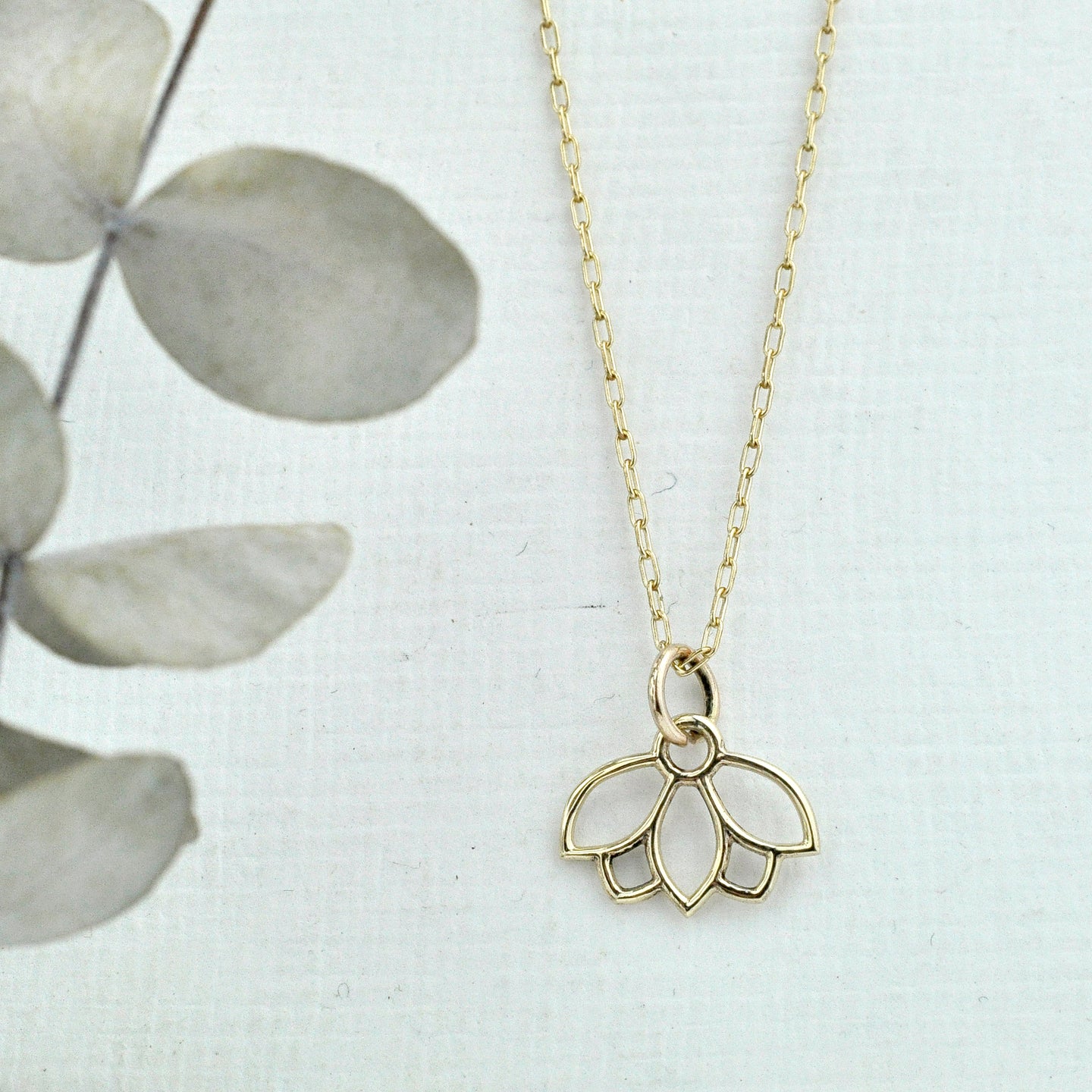 9ct Yellow Gold Minimal Lotus necklace.