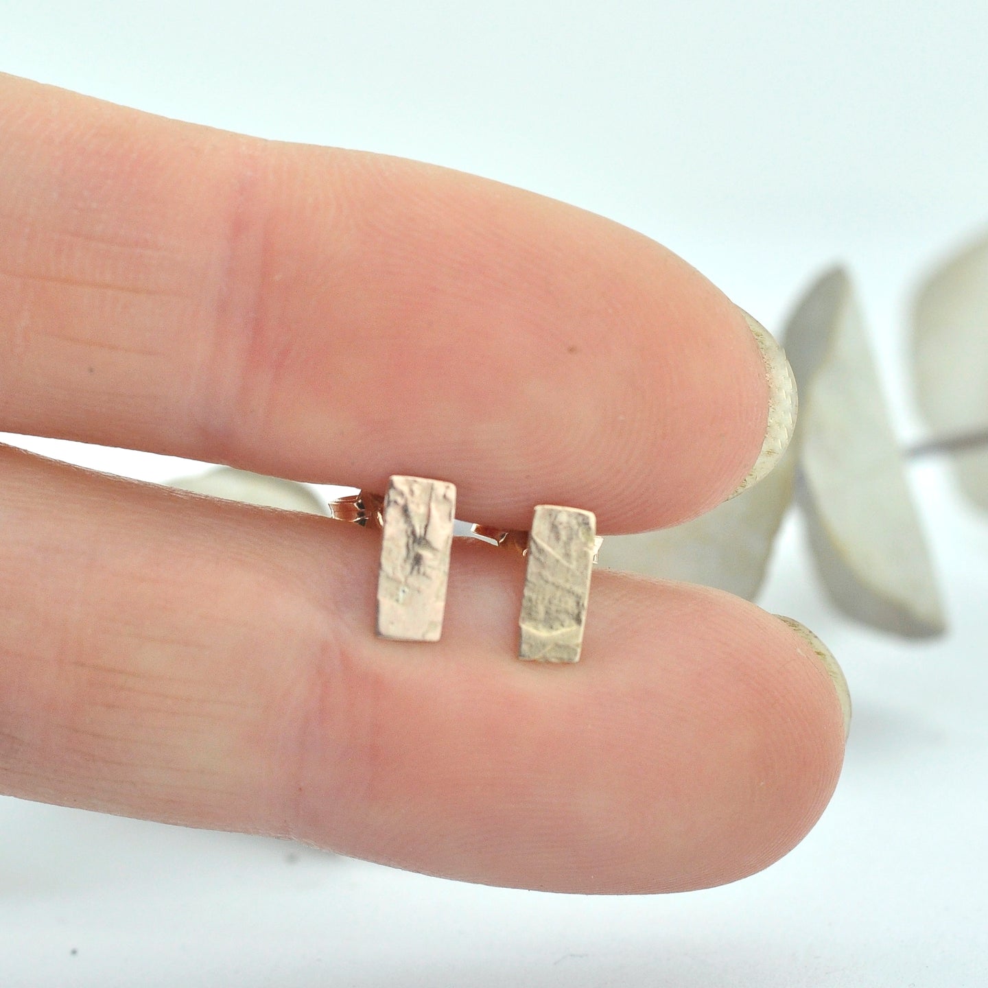 9ct rose gold textured rectangle studs