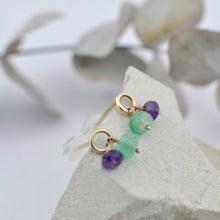 Emerald and Amethyst 9ct yellow gold circle studs