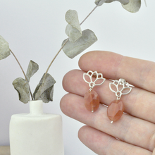 Lotus drop Peach Moonstone Silver studs