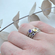 Yellows and purples Stacking silver gemstone rings
