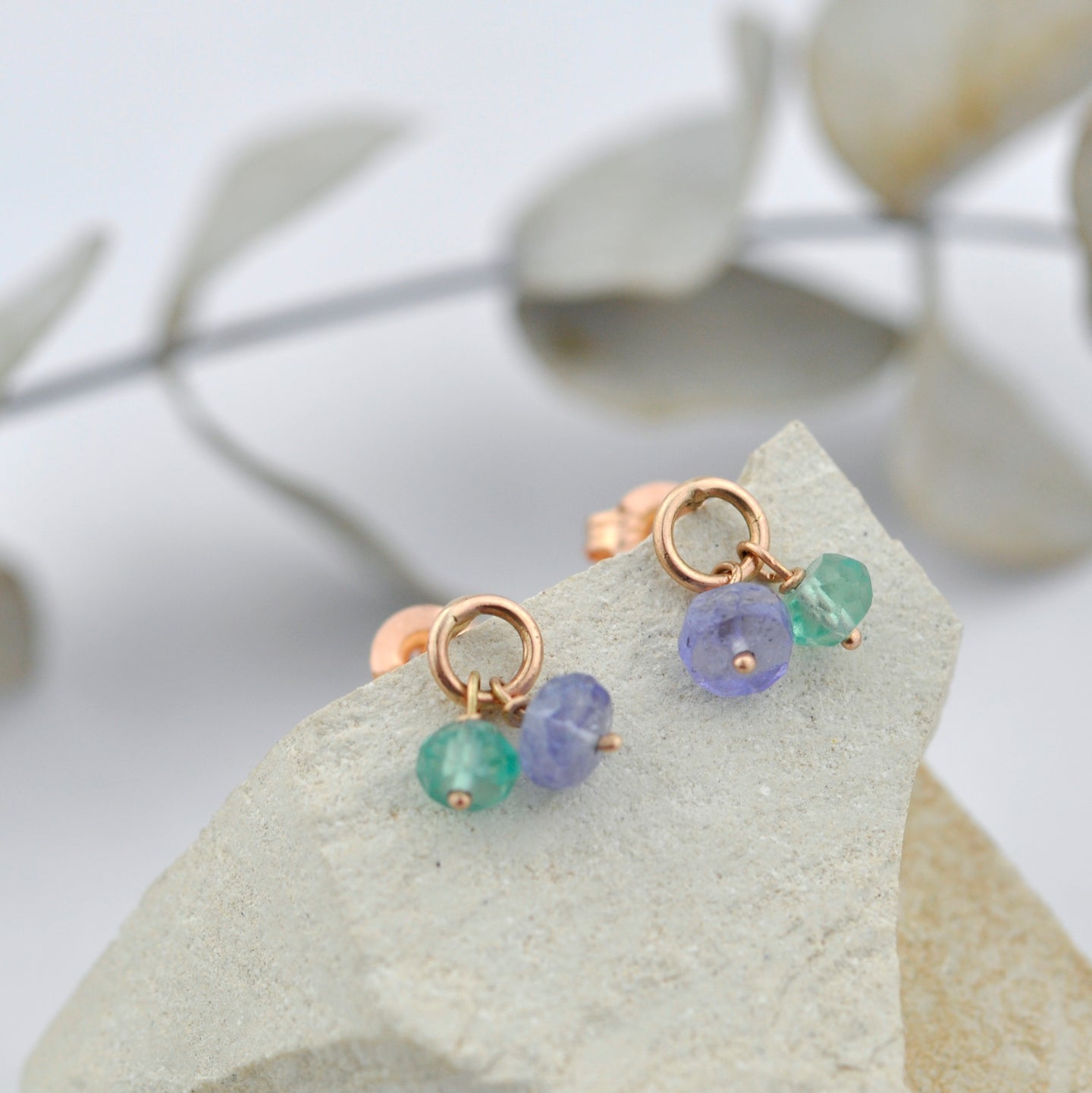 Tanzanite and Apatite 9ct Rose gold circle studs