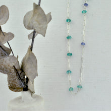 Tanzanite and Apatite bead dainty silver necklace