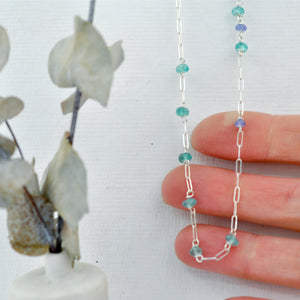 Tanzanite and Apatite bead dainty silver necklace