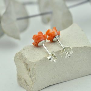 Large Coral Rose silver studs