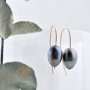 Black drop pearl 9ct rose gold earrings