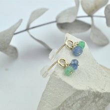 Emerald and Sapphire 9ct yellow gold circle studs