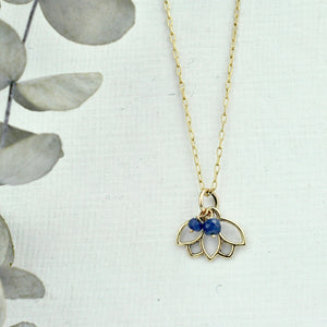9ct Yellow Gold Sapphire Minimal Lotus necklace.