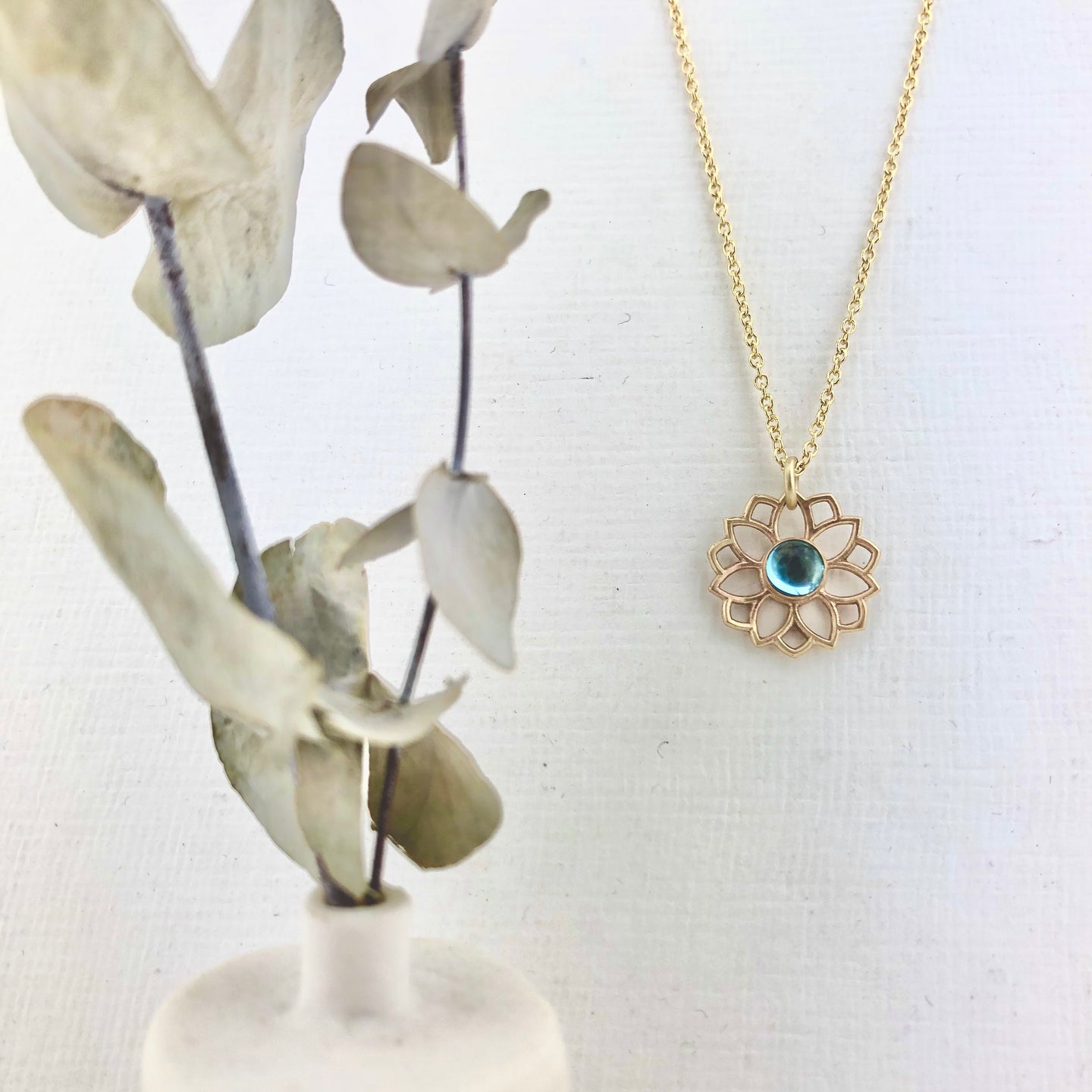 November birthstone 9kt Yellow gold necklace, Lotus flower,  Citrine or Topaz.