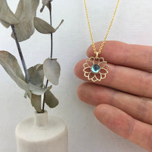 November birthstone 9kt Yellow gold necklace, Lotus flower,  Citrine or Topaz.