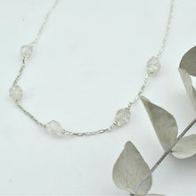 Silver Linings carved Aquamarine bead silver necklace