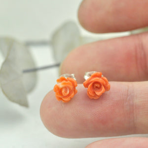 Large Coral Rose silver studs