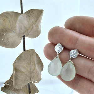 Mint Quartz textured silver stud earrings
