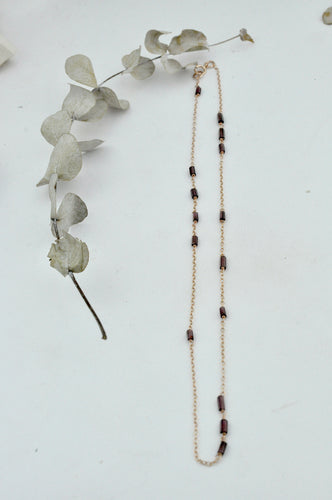 Delicate Garnet bead rose gold fill necklace