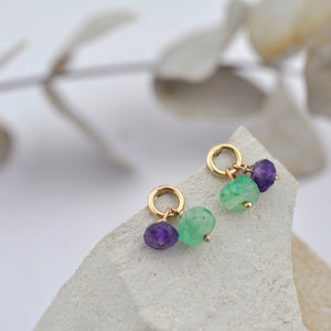 Emerald and Amethyst 9ct yellow gold circle studs