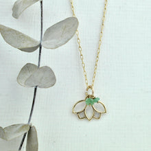 9ct Yellow Gold Emerald Lotus charm necklace.