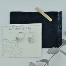 Sapphire September birthstone solid silver sleeper hoops, lotus charm.