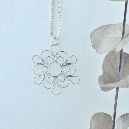 Mandala flower silver pendant