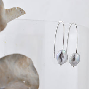 Grey baroque pearl silver earrings