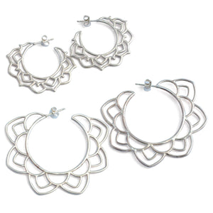 Mandala Silver Hoops