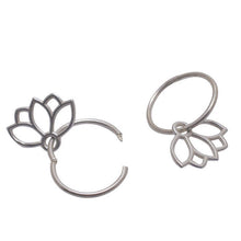 Silver Lotus hoop earring.