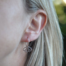 Garnet small hoops silver lotus earring, January birthstone.