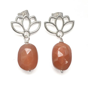 Lotus drop Peach Moonstone Silver studs