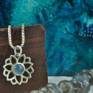Lotus flower Birthstone Silver pendant, all months