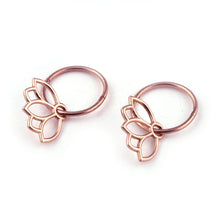 9ct Rose gold Lotus charm hoops