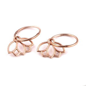 9ct Rose gold Lotus charm hoops