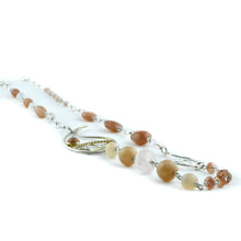 Paisley peach moonstone beads silver necklace.