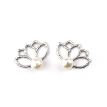 White pearl silver Lotus studs