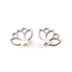White pearl silver Lotus studs