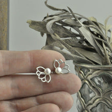 White pearl silver Lotus studs