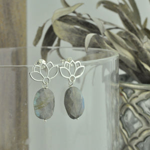 Lotus drop Labradorite Silver studs