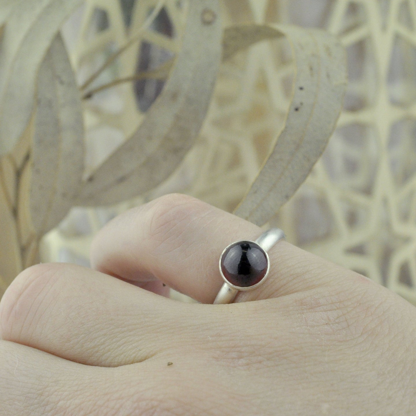 Large Garnet Silver stacking ring.