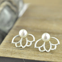 White pearl silver Lotus studs
