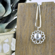 Lotus flower Grey pearl silver necklace, June birthstone