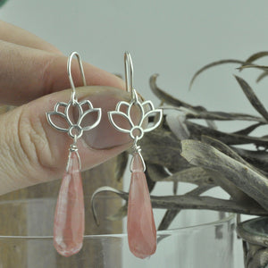 Lotus drop pink bead Silver earrings