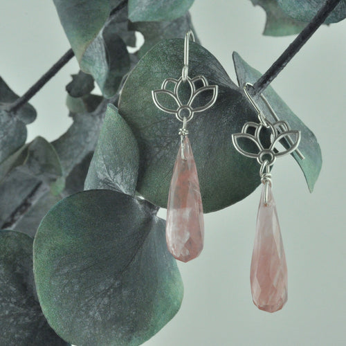 Lotus drop pink bead Silver earrings