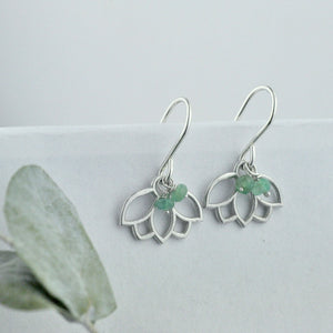 Ruby Bead Silver Lotus Earring, July birthstone.